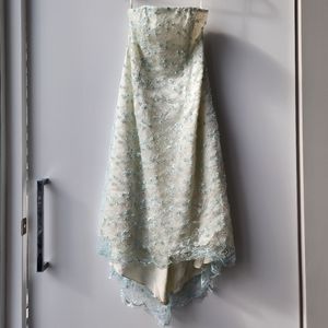 Handmade Beaded Lace Strapless Sequin Scalloped Hem Dress